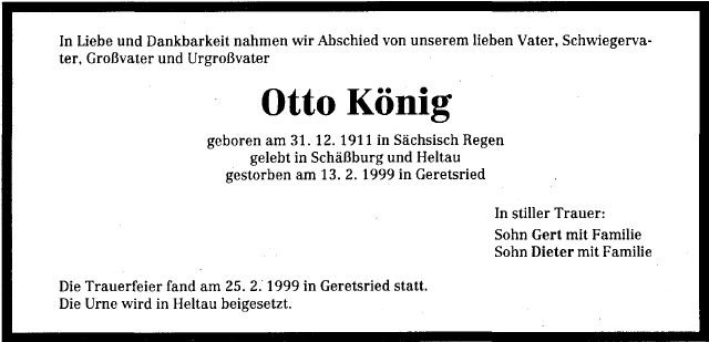 Koenig Otto 1911-1999 Todesanzeige